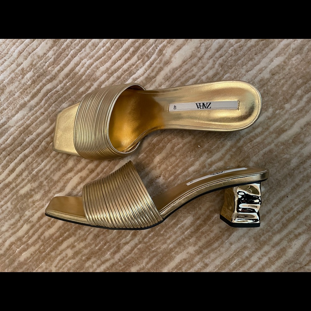 ZARA Gold Mule Heels